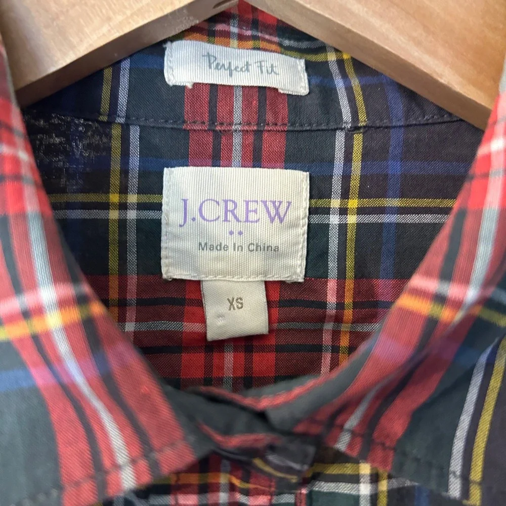 J. Crew‎ Perfect Fit Plaid Button Down Shirt Women XS Cotton
